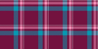 Moda vektör desenli ekose, dikişsiz tartan kumaş. 60 'lar arka plan tekstil dokusunu pembe ve cyan renk paletinde kontrol eder.