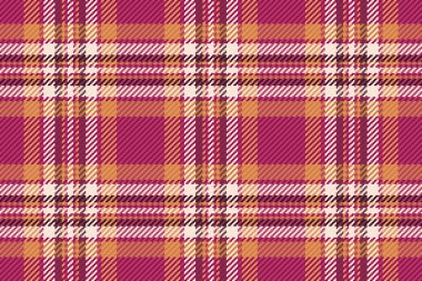 Kusursuz arka plan vektörü, Hindistan kumaşı tartan dokusu. Pembe ve turuncu renk paletinde ekose desenli tekstil kontrolü.