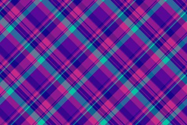 Çatı katı ekose arka plan tekstili, ön kontrol vektör tartan. Örtüsüz desenli kumaş menekşe ve mor renk paleti.