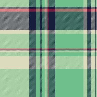 Arka plan tekstil kumaşını gevşet, vektör dokusunu kontrol et. Klan, yeşil ve açık renk paletinde ekose desenli..