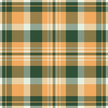 Tören, tekstil ekoseli, eski moda, dikişsiz vektör kumaşı. Turuncu ve koyu renk paletinde tartan desen arkaplanı işaretlendi.