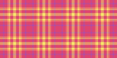 Genç, kusursuz model vektörü, desenli geçmiş kontrolü dokusu. Vichy kumaş ekose kumaş, kırmızı ve sarı renk paleti..