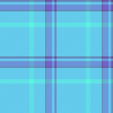 Peçe vektör kontrol dokusu, ergen desenli ekoseli kumaş. Arka plandaki tartan kumaşı cyan ve indigo renk paleti ile giyin.