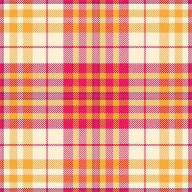 Fuşya, portakal ve krema paleti olan canlı, pürüzsüz bir ekoseli desen. Samimi tekstil tasarımları, sonbahar modası, şenlikli arka planlar veya dijital projeler için mükemmel..