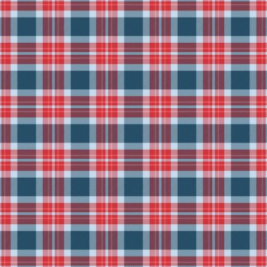 İspanyol tekstil dokusu vektörü, kavramsal kumaş desenli ekose. Kırmızı ve cyan renk paletinde tartan arkaplanını çapraz kontrol et.