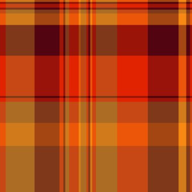 Yumuşak kumaş ekose vektörü, giyim dokusu tekstil kontrolü. Piksel arkaplan turuncu ve kırmızı renk paleti ile pürüzsüz desenli tartan.