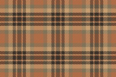 Pahalı ekose desenli tartan, bebek arkaplan dokusu vektörü. İnsan kumaşı turuncu ve pastel renkte kusursuz tekstil paletini kontrol eder.