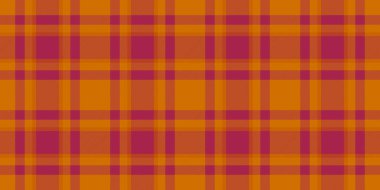Cazibeli vektör arkaplan ekoseli, İskoç dokusu pürüzsüz kontrol. Tekstil kumaş desenini turuncu ve kırmızı renk paletiyle parçala.