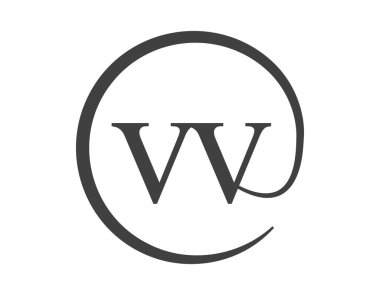 Daire şeklinde e-posta işareti tarzında iki harfli VV logosu. Marka kimliği için iş şirketinin V ve V yuvarlak logosu.