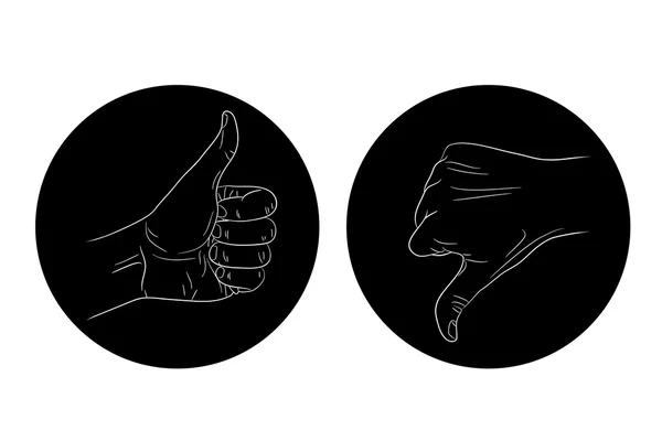 Pulgar hacia arriba Pulgar hacia abajo icono en blanco y negro — Vector de stock