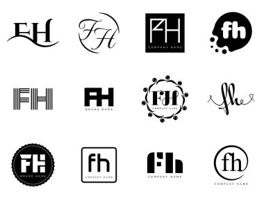 FH logo şirketi şablonu. F ve H harfi logoti. Tasarım elemanları ile farklı klasik serif harfleri ve modern kalın metin ayarla. İlk yazı tipi tipografisi. Koleksiyon trend iş kimliği.