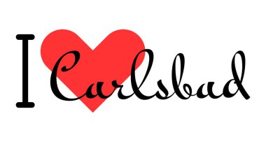 Carlsbad 'ı seviyorum, Birleşik Devletler şehri. Kırmızı kalpli el yazısıyla yazılmış mektuplar. Vektör illüstrasyon harfleri, yazdırma tişörtü, afiş, poster, etiket veya etiket için modern tasarım.