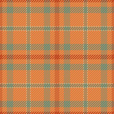 1970 'ler vektör desenini, saf tartan dokusunu kontrol ediyor. Ön ekoseli arkaplan kumaşı turuncu ve pastel renklerde..