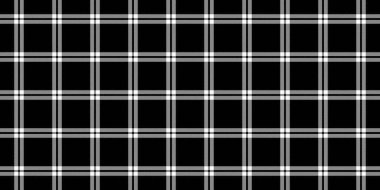 Kusursuz desenli, kalın ekose kumaşlı tartan. Siyah ve beyaz renk paletinde soyut kontrol arkaplan kumaş vektörü.