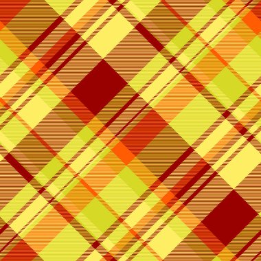 Sıcak ekose desenli ve kırmızı, turuncu ve sarı tonlarında köşegen çizgileri var. Arkaplan, tekstil, moda ya da geleneksel tasarımlar için kullanılır. Çok yönlü ve şık..