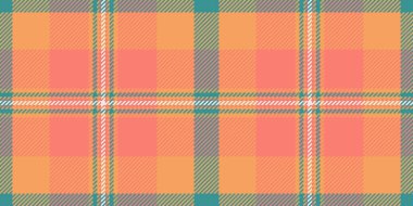 Reklamsız tartan, masa örtüsü dokusu vektör arkaplanı. Kumlu kahverengi ve somon rengi palette kadın tekstil kumaş deseni.