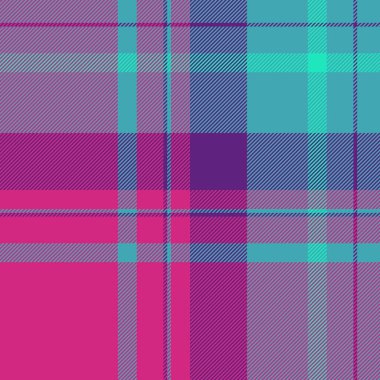 Karışık ekose desenli tekstil, modaya uygun kusursuz vektör kontrolü. Arka plan tartan dokusunu pembe ve cyan renk paletinde kes.
