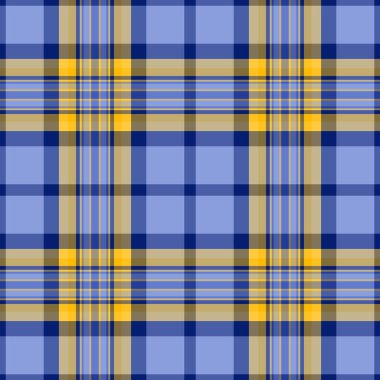 Düzenlenebilir kusursuz vektör kontrolü, çizgili desen dokusu. Deko kumaş tekstil arkaplan tartanı mavi ve kehribar renk paleti.
