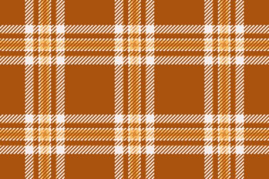 Giysi deseni kusursuz, İngiliz tekstil arka plan vektörü. Sahne kumaşı ekoseli turuncu ve beyaz renk paleti ile kontrol.