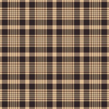 Hediye kâğıdı dikişsiz doku vektörü, atkı kontrolü ekose tartan. Turuncu ve koyu renk paletinde güzel kumaş arka plan tekstil deseni.