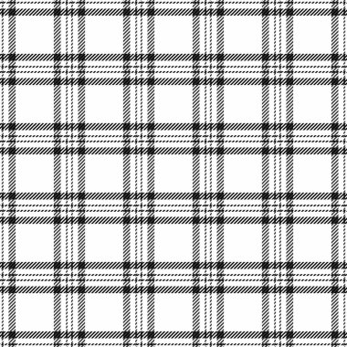 Fabrika ekoseli kumaş, arka planda çıplaklık yok. Süslü desen tartan kontrol tekstil beyaz ve siyah renk paleti.
