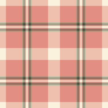 Kısa doku kontrolü tekstil, kumaşlı, dikişsiz tartan vektör. Kadın desenli ekose kumaş turuncu ve açık renk paleti.