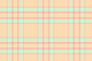 Asgari doku, dikişsiz tekstil, geometrik ekose desenli tartan. Işık ve şeftali kabartma renk paletinde gösterişli kumaş arkaplan kontrol vektörü.