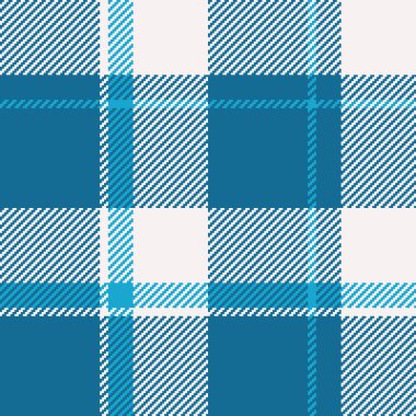 Ön kontrol desenli, ekoseli, dikdörtgen kumaşlı. Cyan ve beyaz renk paletinde dekor vektörü tekstil arkaplan kumaşı.