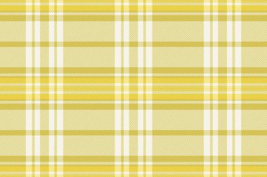 Tekrarlanan ekose vektör kontrolü, detaylı tartan kumaş. Moda desenli tekstil dokusu sarı ve keten renk paletinde pürüzsüz.
