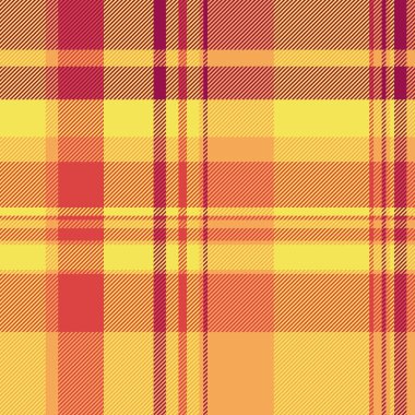 Arka ekose vektör arka planı, resim kumaşı dokusu tekstili. Zarafet desenli tartan denetimi sarı ve turuncu renk paletinde kusursuz.
