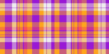 Doğum günü vektör dokusunu kontrol et, kusursuz arka plan kalıbı oluştur. 70 'lerin ekose kumaşı mor ve kehribar renk paleti..