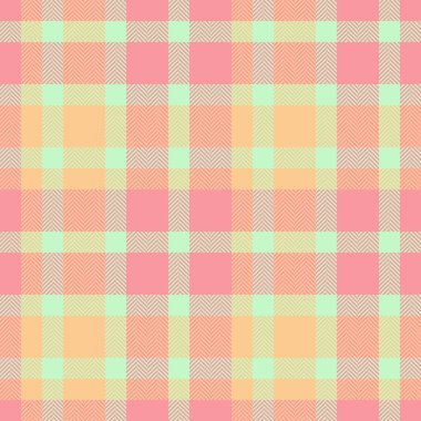 Mevsimlik tekstil arka plan vektörü, mevcut ekose dikişsiz kumaş. Döşeme desenini kırmızı ve açık renk paletinde kontrol et.