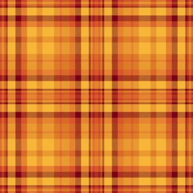 Asimetrik tartan kontrol geçmişi, karnaval doku modeli vektörü. Hippi tekstil kumaşı turuncu ve kehribar renkli ekose kumaş palet.