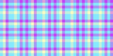 Fiber tekstil desenli ekose, dikişsiz arkaplan tartanı. İçerik denetimi kumaş desen vektörü cyan ve mor renk paletinde.