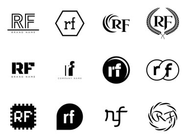 RF logo şirketi şablonu. R harfi ve f logoti. Tasarım elemanları ile farklı klasik serif harfleri ve modern kalın metin ayarla. İlk yazı tipi tipografisi. Koleksiyon trend iş kimliği.