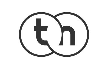 TN şirket amblemi, ana hatları yuvarlak ve iki birleşik dairenin logo şablonu, marka kimliği, logotip. Vektör Sonsuzluk sembolü ve teknoloji işareti.