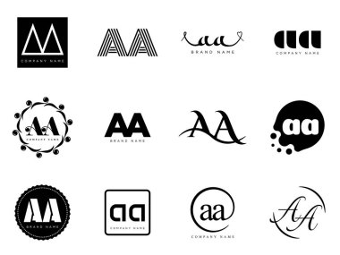 AA logo şirketi şablonu. A harfi ve logoti. Tasarım elemanları ile farklı klasik serif harfleri ve modern kalın metin ayarla. İlk yazı tipi tipografisi. Koleksiyon trend iş kimliği.