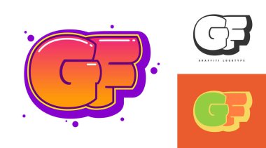 Festival ya da parti için GF logo tasarımı. Graffiti tarzında G ve F harfleri. Yazı tipi tipografisinin yaratıcı modern harfleri. Modayı takip eden logotlar ya da kimlikler. Vektör illüstrasyonu.