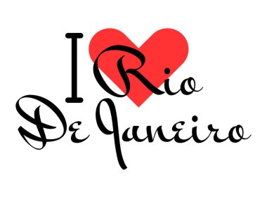 Brezilya 'nın Rio De Janeiro şehrini seviyorum. Kırmızı kalpli el yazısıyla yazılmış mektuplar. Vektör illüstrasyon harfleri, yazdırma tişörtü, afiş, poster, etiket veya etiket için modern tasarım.