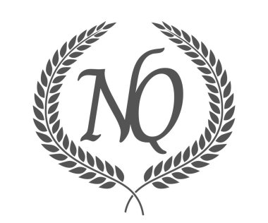 İlk harf N ve Q, NQ monogram logo tasarımı defne çelengi. Kaligrafi yazı tipli lüks amblem.