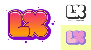 Festival ya da parti için LX logo tasarımı. Graffiti tarzında ilk harf I ve X. Yazı tipi tipografisinin yaratıcı modern harfleri. Modayı takip eden logotlar ya da kimlikler. Vektör illüstrasyonu.
