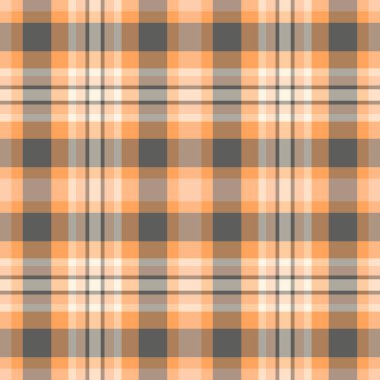 Simetri ekose tartan arka planı, erkek dokusu vektör kontrolü. Karmaşık kumaş desenli turuncu ve pastel renk paleti dikişsiz tekstil.