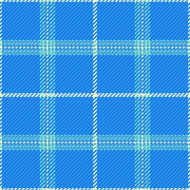 Paçavra desenli ekose arka plan, dikişsiz kumaş vektörü. Cyan ve gök mavisi renk paletinde kumaş tekstil denetimi.