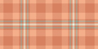 Romantik kumaş kontrolü, kusursuz ekose desenli bahçe. Turuncu ve pastel renk paleti ile ipeksi tekstil vektör dokusu.