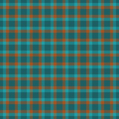 Bufalo vektör kontrolü, ekose kumaş kumaşı. Cyan ve turuncu renk paletinde kusursuz desenli arkaplan dokusu.