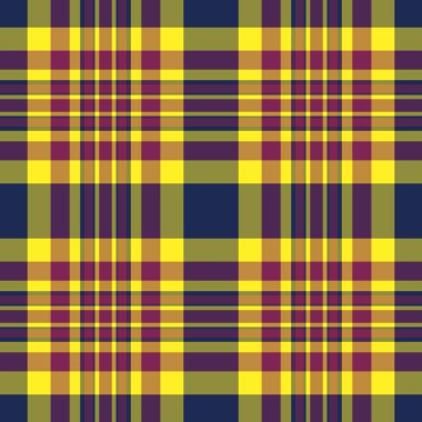 Makara tekstil vektör kontrolü, kusursuz desenli tartan. Ekose arka plan kumaşı sarı ve kehribar renk paletiyle dekore ediliyor.