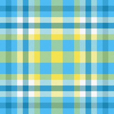Pejmürde, dikişsiz vektör tartan, 70 'lerin kumaş kontrolü. Mutlu noeller desenli ekoseli kumaş arka planda cyan ve beyaz renk paleti.