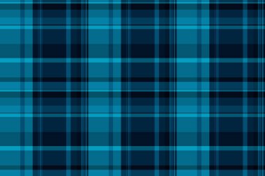Teal ekose arka plan dokusu, çağdaş kusursuz kumaş kontrolü. Cyan ve koyu renk paletinde tartan desenli vektör yazdırılıyor.