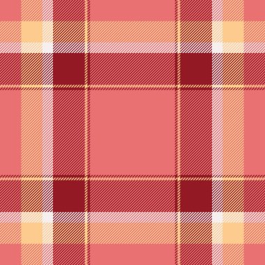 Diwali desenli kumaş, ev yapımı vektör tekstili. Kırmızı ve turuncu renk paletinde ikon desenli ekose ekose arkaplan.