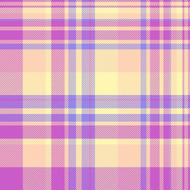 Performans katran kumaşı dikişsiz, bebek dokusu vektörü. Eflatun ve turuncu renk paletinde ekose arka plan kontrolü.